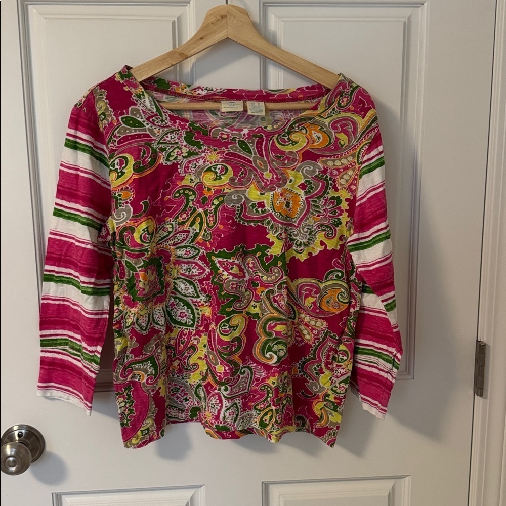 Caribbean Joe Pink and Green Paisley Top